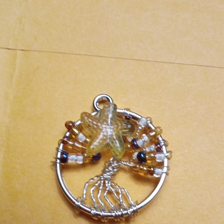 Tree Of Life Brooch Silver Brown Beadwork
